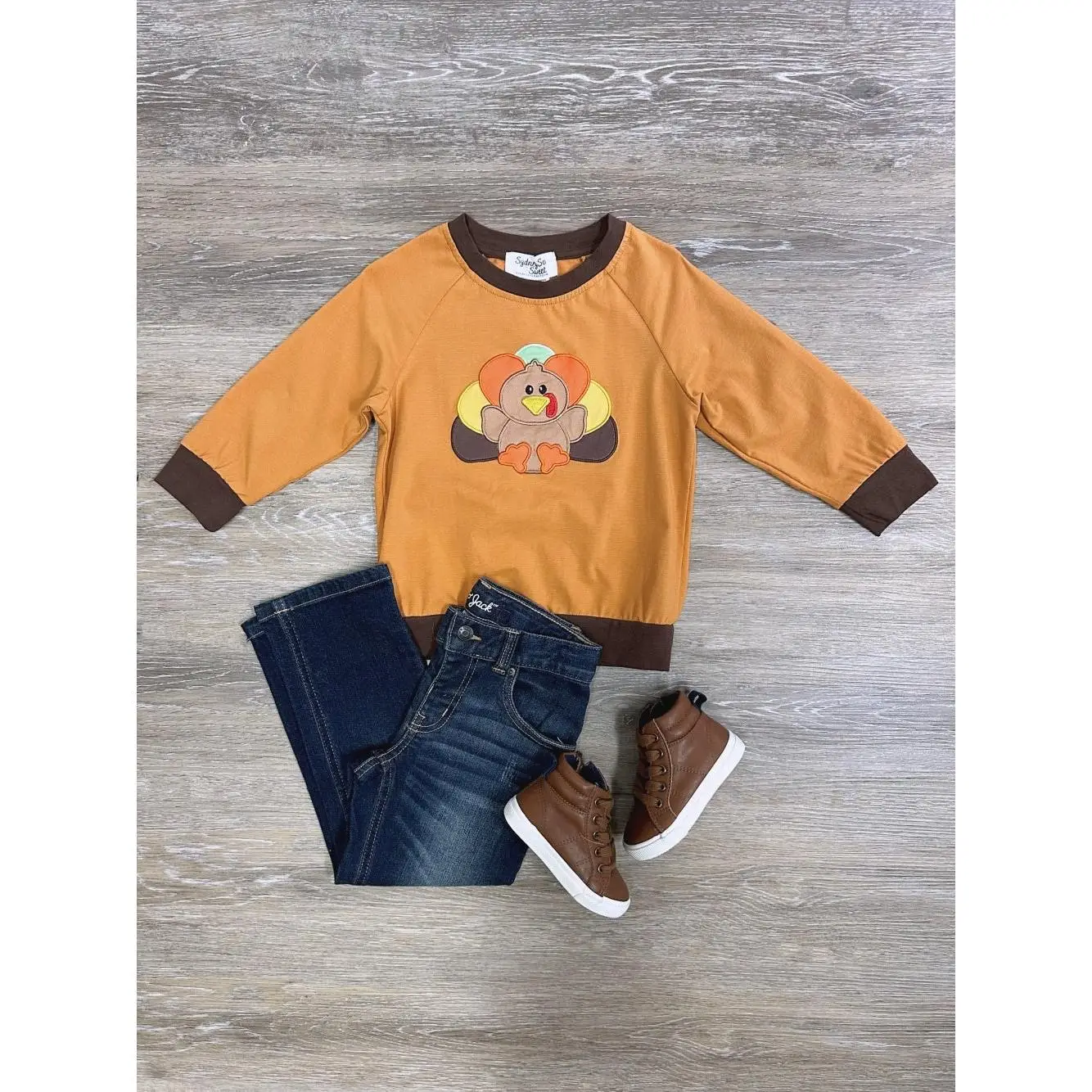 Little Turkey Boys or Toddler Size Pumpkin Orange Fall Thanksgiving Pullover Top Shirt