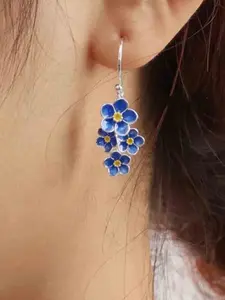 Bohemian Vintage Blue Dripping Flower Earrings, Drop Earrings, Ear Hook Design, Simple Elegant Women's Party Vacation Jewelry, Stylish Floral Earings for Ladies