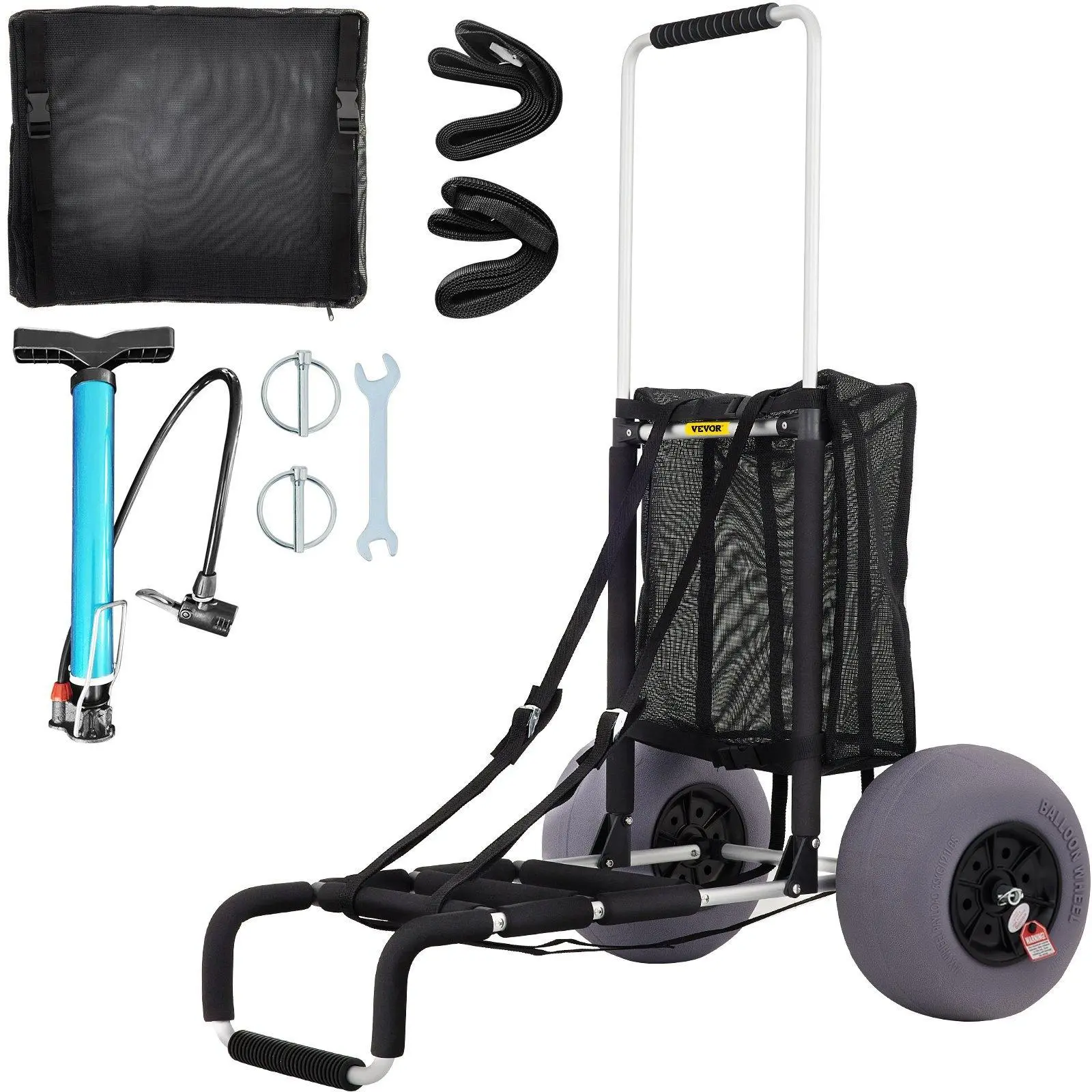 【Summerfinds】VEVOR Beach Carts for Sand,  23" x 15" Cargo Deck, w/ 13" TPU Balloon Wheels, 165LBS Loading Folding Sand Cart & 33.1" to 51.6" Adjustable Height, Aviation Aluminum Cart for Picnic, Fishing, Beach