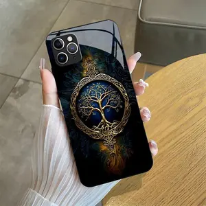 Suitable for [iPhone 11 Pro Max] high-end phone case🤩， high-end patterns，blue and gold tree of life pattern new black phone，drop-resistant and fingerprint-proof YM99