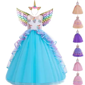 Wings Headband Flower Cartoon Cosplay Costume Fancy Carnival 009 Pink Kids Clothes Performance Princess Theme Party Holiday Girls Long Ball Gown Children Cocktail Dress 4-14Y