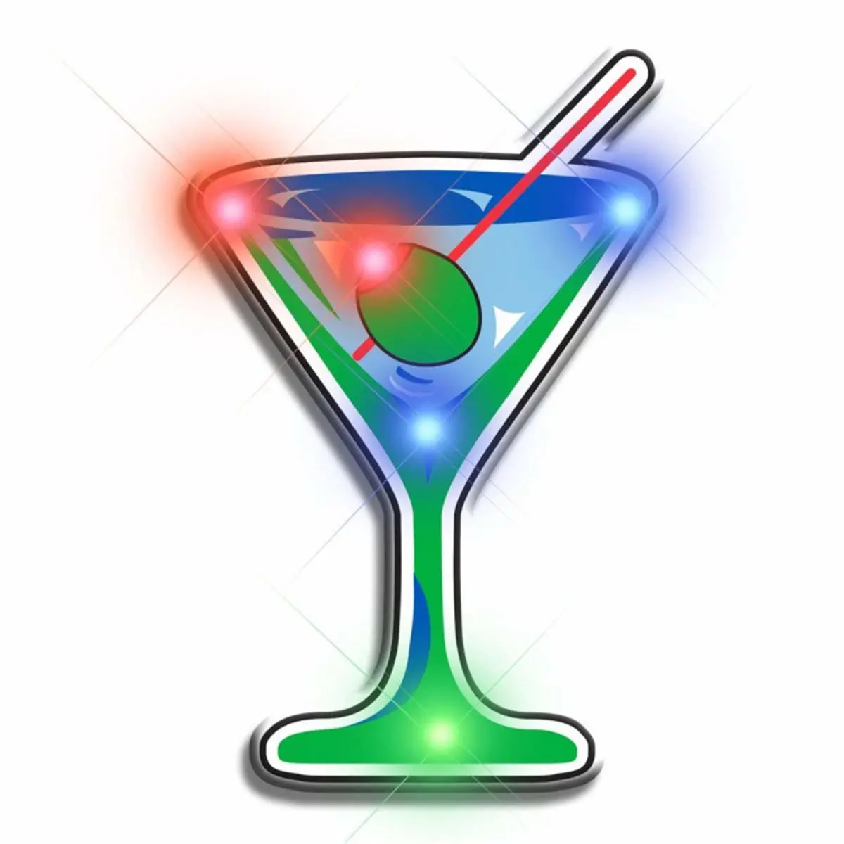 212 MAIN Martini Shape Flashing Lapel Pin, Colorful LEDs, Multi-Colors Flashing Body Light Collar Clip Brooch (Fashion Accessory)