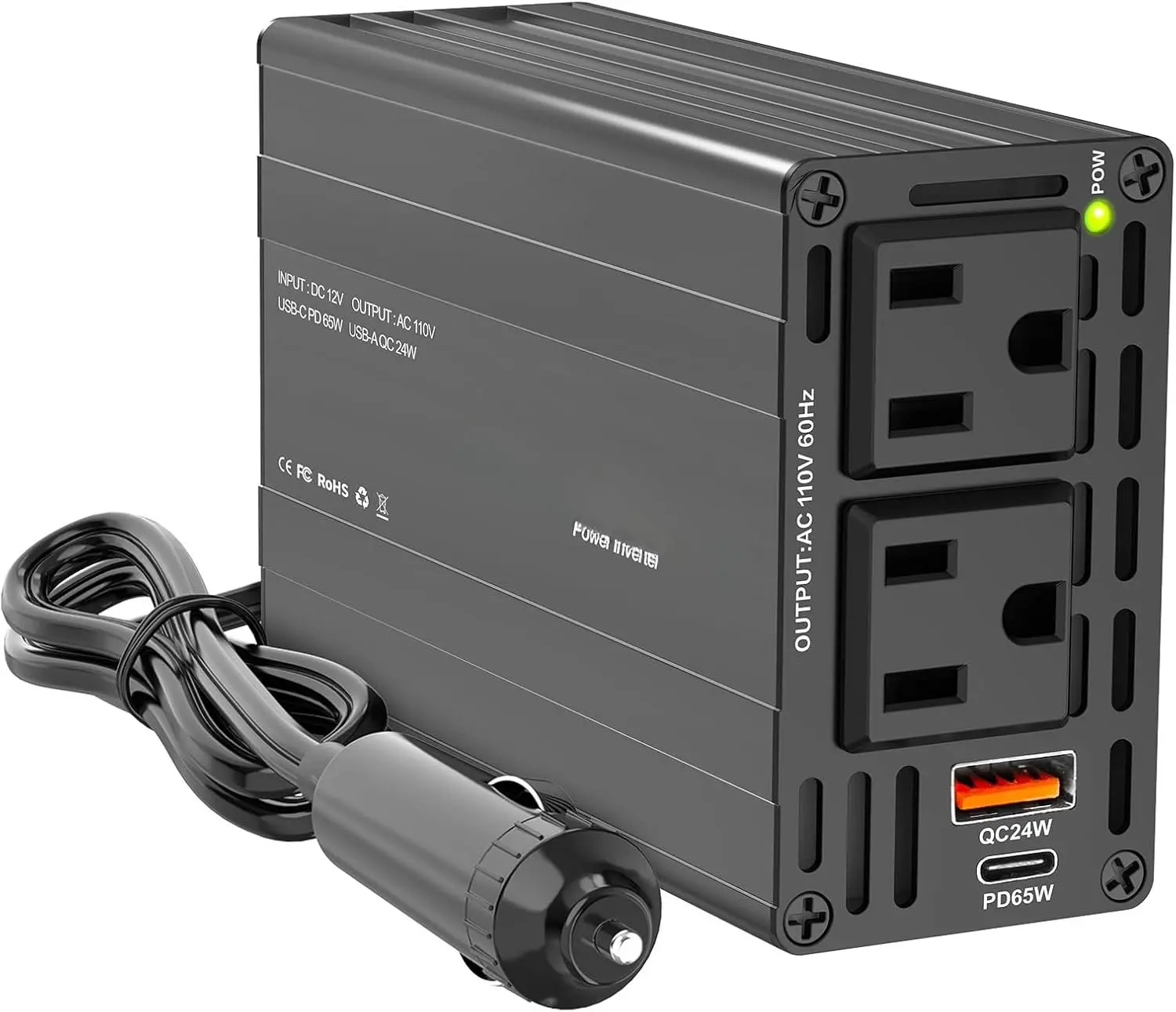 400W  Power Inverter - Dual DC 12V to 110V AC  Plug Adapter Outlets, Fast  USB C 65W & 24W Port, Power Inverters for , Laptop  Charger, Road Trips