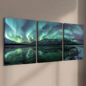 Aurora Pattern Canvas Painting with Frame, 3 Counts/set Modern Wall Art, Wall Decor for Home Study Room Living Room Bedroom Office