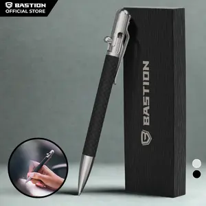 BASTION Slim Carbon Fiber and Stainless Steel  - Durable Professional Ballpoint Pen with Fine Tip, EDC Pen, Ink Refillable, Luxury Pen