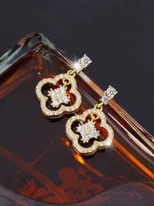 Four-Leaf Clover Zircon Earrings, Good Luck & Beauty, Elegant Silver Color, Perfect for Parties & Daily Wear, Auspicious Jewelry, Versatile Earrings
