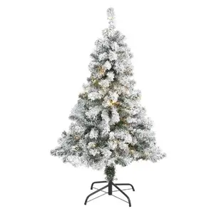 NEARLY NATURAL 4 ft. Realistic Artificial Rock Springs Spruce Christmas Tree, PVC Construction, Frosty Tips, 100 LED Lights, Ornaments-Compatible Frosty Tree for Festive Home Decoration Supplies, Artificial Tree