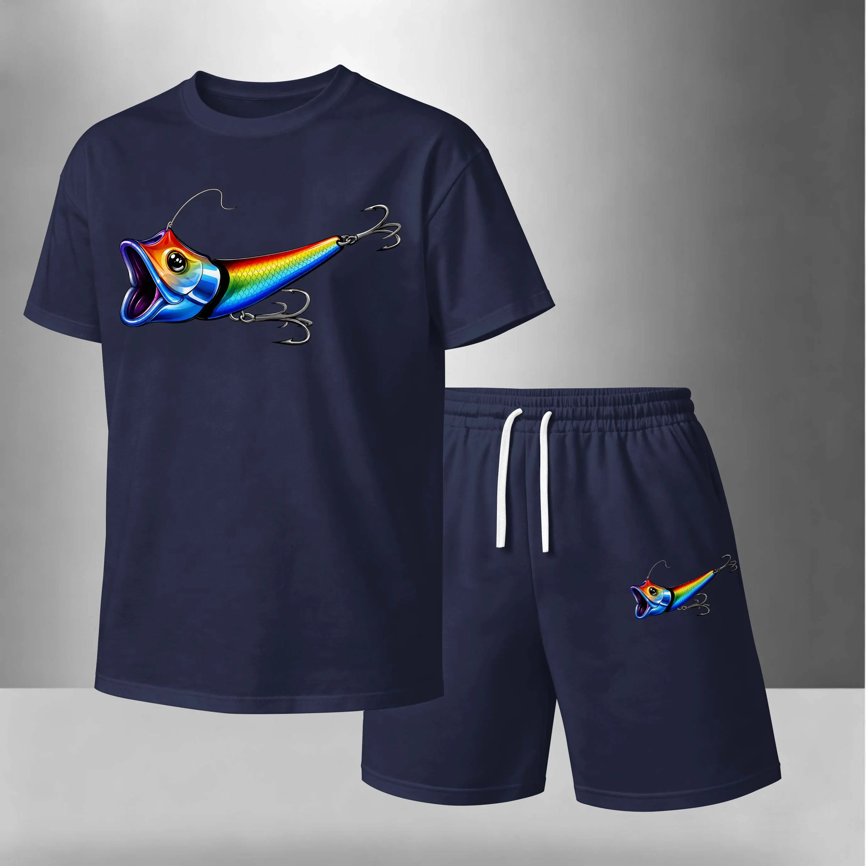 Men’s Interesting Graphic Print Summer 2 Piece Set, Casual Short Sleeve T Shirt and Matching Drawstring Shorts, Lightweight Breathable Outfit for Vacation, Beach, Workout, Streetwear, Outdoor Leisure, Lounging, Running and Daily Wear