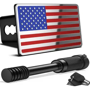 2 Inch Trailer Hitch Cover with American Flag, Heavy Metal Trailer Hitch Cover Fit for 2 Inch Hitch Receivers (with 5/8" Pin Dia Anti-Theft Trailer Hitch Lock),3 * 5" Blue/Red/Chrome
