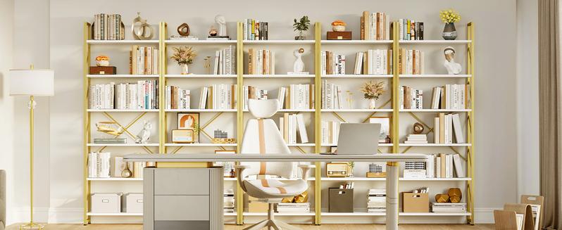 DWVO Tall Bookshelf 6 Tier Bookcase, Modern Gold Book Shelf, Open Display Storage Rack Shelves for Living Room/Home/Office/Kitchen, Holder Organizer for Books/Movies