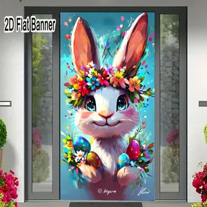 2D flat banner, 1pcEaster Bunny Floral Crown Backdrop, Whimsical White Bunny with Colorful Eggs Background for Spring Decorations, Cute Bunny Egg Party Banner for TikTok Videosgalentines party decor, valentine day decor, decorations for valentines da