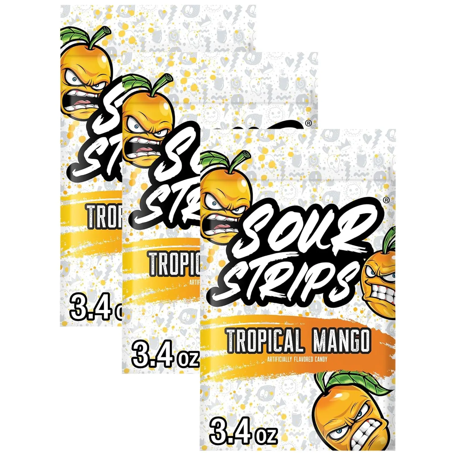 SOUR STRIPS Tropical Mango Flavored Chewy Candy Bag, 3.4 oz (Pack of 3)