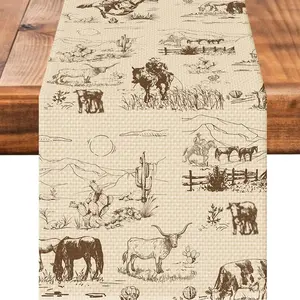 Cowboy Farm Table Runner Seasonal Spring Fall Kitchen Dining Linen Table Decoration for Indoor Outdoor  Party Dinner 13x72 Inch