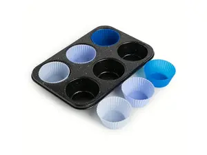 Jumbo 6-Cup Muffin Pan with Silicone Liners - Non-Stick, Easy Release, Ideal for Baking and Cooking Kitchen Baked Bread Baking Starter Set Tin