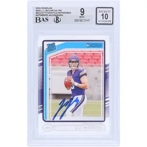 J.J. McCarthy Minnesota Vikings Autographed 2024 Panini Donruss #303 Beckett Fanatics Witnessed Authenticated 9/10 Rookie Card - Fanatics Authentic Certified