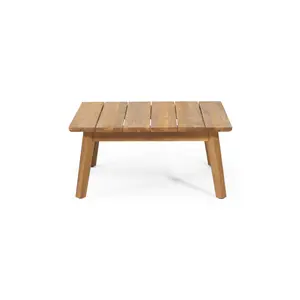 27.5*27.5*12.5 Inch Teak Finish Acacia Wood Outdoor Coffee Table, Square Slatted Patio Table, Weather-Resistant Hardwood Low Table for Garden Poolside Balcony Indoor & Outdoor Use