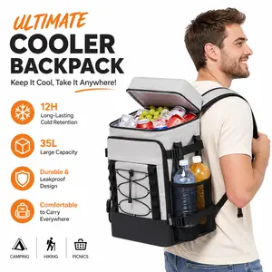Large Capacity Cooler Backpack with Wine Pockets | Waterproof Insulated Bag for Beach, Camping & Picnics,35L Premium Insulated Cooler Backpack | 100% Leakproof & Keeps Drinks Cold 12H+