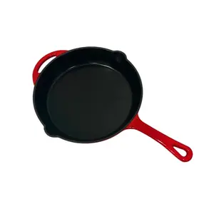 Cinnamon Home 10 Inch Enameled Cast Iron Round Skillet - Red - Pans, Cookware