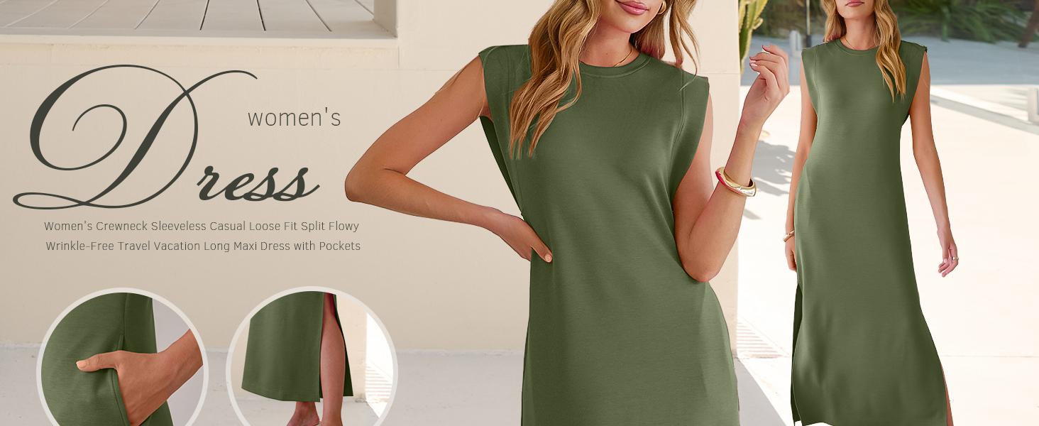 ANRABESS Women Summer Casual Sleeveless Maxi Dress 2026 Crewneck Loose Split Wrinkle-Free Beach Travel Vacation Long Sundress SpringStatements