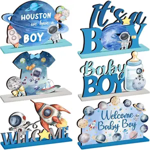Space Themed Baby Shower Wooden Dining Table Decoration, Astronaut & Planet Design Center Decoration, Home Decor for Baby Shower Birthday Party, Ornaments