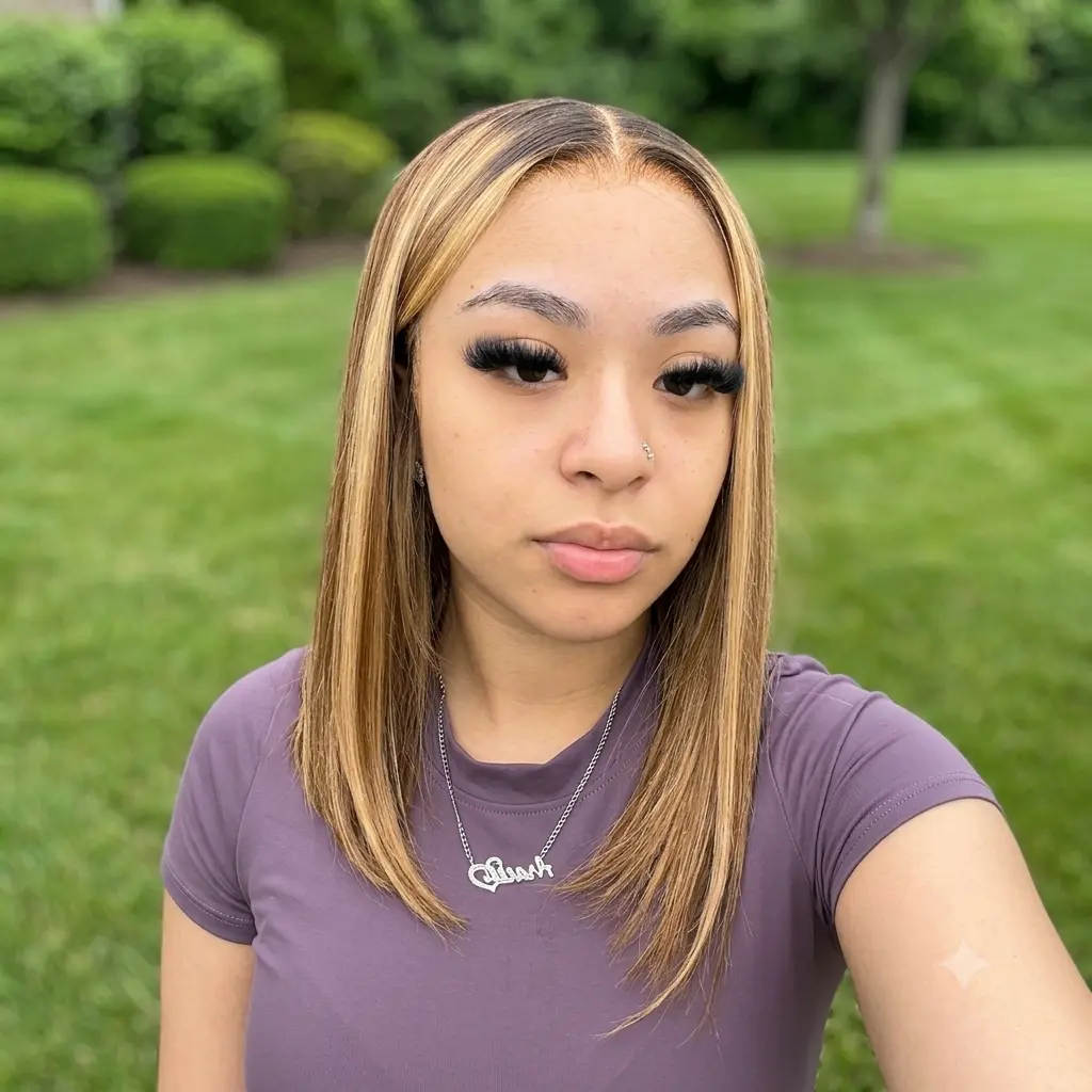 Megalook Bob Wig 13x6 HD Lace Front Straight Short Bob Wigs #2P427 Highlight/Cholocate Brown/ Natural Black Color for Women Short Cut Virgin Human Hair