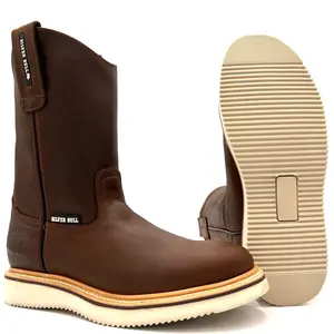 Silver Bull Roper Wedge Sole Goodyear Welt Construction Leather Anti Fatigue Slip Resistant Brown Round Toe No Heel Footwear Comfort Boot SB-700 Shoe