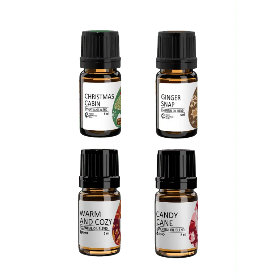 Holiday Blends Collection - Warm and Cozy, Candy Cane, Gingersnap & Christmas Cabin Essential Oil Blends for Festive Aromatherapy