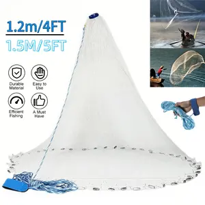 8FT/10FT Fishing Cast Net for Bait, Easy to Throw, Made of Strong Nylon Mesh with 1.3Cm Mesh Size, Designed for American Saltwater Fishing, Ideal for Bait Trapping with Heavy Duty Real Zinc Sinker Weights (240/300 Steel Drop)