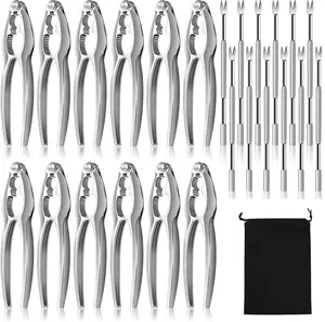 24 Packs Crab Leg Crackers Set with 1Pc Bag, 12 Nut Crackers, 12 Stainless Steel Forks, Shellfish Crackers and Tools for Seafood Boil Party Supplies, Dishwasher Safe ﻿