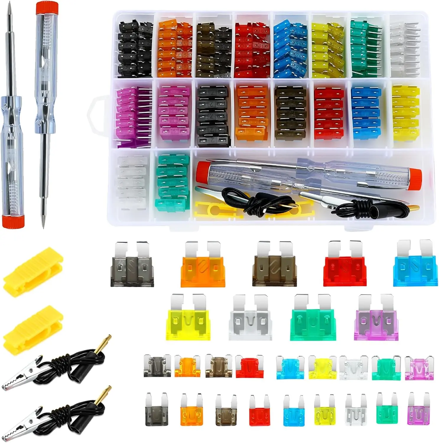 306-Piece Standard Mini Low-Profile Mixed Blade Fuse Set, Automotive Circuit Maintenance Tool with Fuse Puller & Circuit Tester, High-Precision Overload Protection for Car, Truck