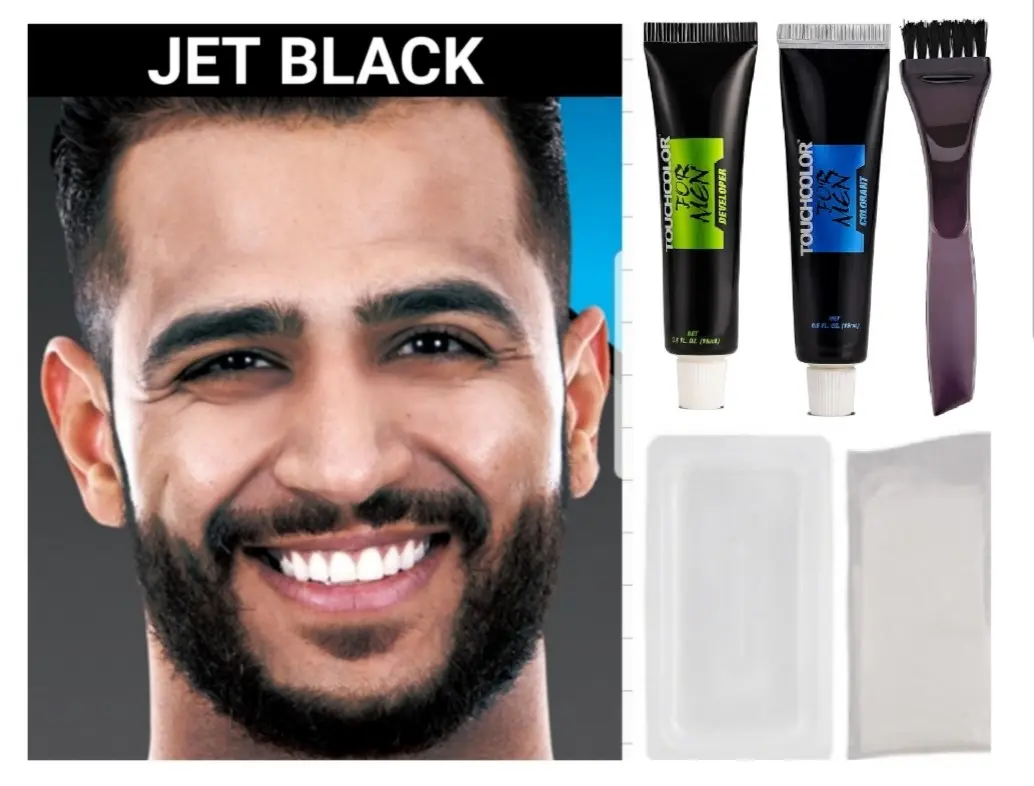 1 Kit-Jet Black Herbal Beard Moustache Sideburns Hair Dye Cream-Dye Gray and White Beard or Change Beard Color at Home in Minutes-Permanent Long lasting Beard Hair Dye Cream-Silicone Free-Organic-Men- All Hair Types