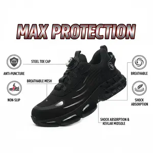 Summer Breathable Men's Work Sneakers Steel Toe Protection Mesh Safety Shoes Durable Anti-Slip Comfort Fit All Seasons Casual Striped Design Elastic Closure Non-Slip EVA Sole Ultra Lightweight Industrial Safety Footwear Comfortable Work Sneakers