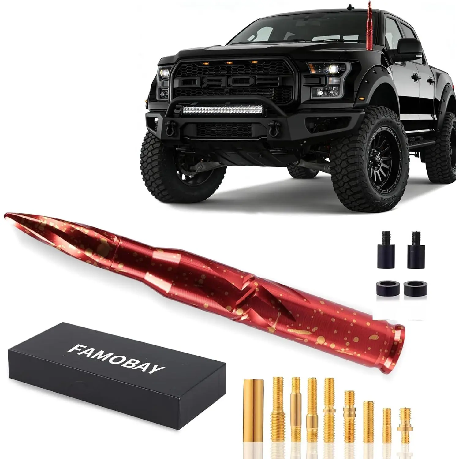 KDO 5.5in Iridescent Stubby Bullet Antenna with Antenna Mount & Valve Stem Caps - Truck Accessories for Chevy Silverado, GMC Sierra Heavy Duty Pickup Trucks, With Valve Stem Caps