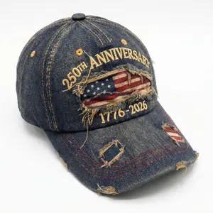 250th Anniversary 1776-2026 American Flag Embroidery Distressed Denim Baseball Cap for Men - Vintage Washed Relaxed Fit - Daily Casual Outdoor Spring Summer - for History Enthusiasts, Patriotic Fans, Fathers, Husbands, Friends - summerwins