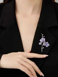 Elegant Orchid Brooch with Sparkling Zircon, Unique Luxury Fashion Pin for Coats and Bags, Perfect Gift for Weddings, Birthdays and Anniversaries, Flower Brooch Pin