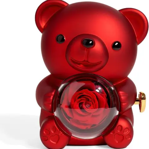 Chesca Fashion Jewelry Gift Set - Red Real Rose Bear, Heart Pendant Necklace, Ideal for Christmas, Anniversary, Daily Use, My Girlfriend Present, Last-Minute Gifts for GF