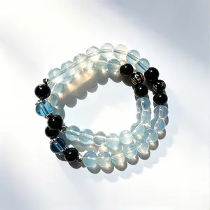 Blue Beaded Double Circle Costume Jewelry Bracelet, Beads