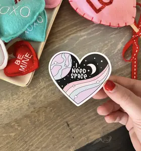I Need Space Sticker - Mental Health Positive Affirmation for Book Lovers & Self-Care Enthusiasts - Retro, Decor, Decorative Gift, Ornaments, Light