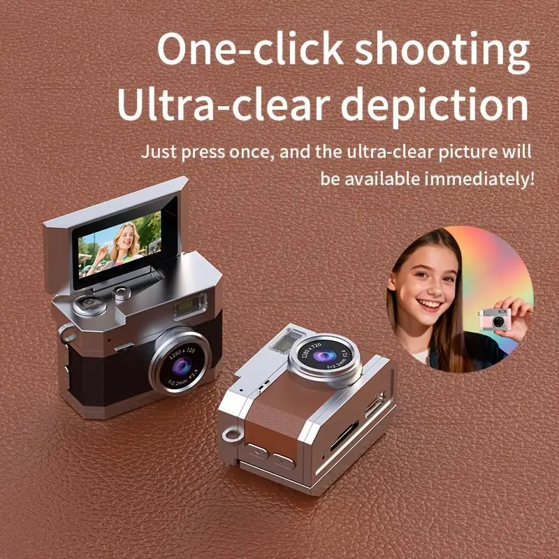 Vintage Compact Mini Digital Point & Shoot Camera for Vlogging, 2026 Upgraded Durable Model with 1.47" Flip Screen, 1080P FHD, 32GB Keychain Design, Built-in Flash, Selfie & Recording Functions, Card Support, Time Lapse, Portable for Teens Travel