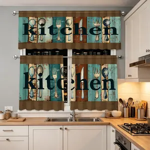 3pcs Vintage Wood Grain Kitchen Curtains, Rustic Country Style Drapes, Ideal for Cafes Restaurants Home Decor Valance Set, Perfect for Home Enthusiasts