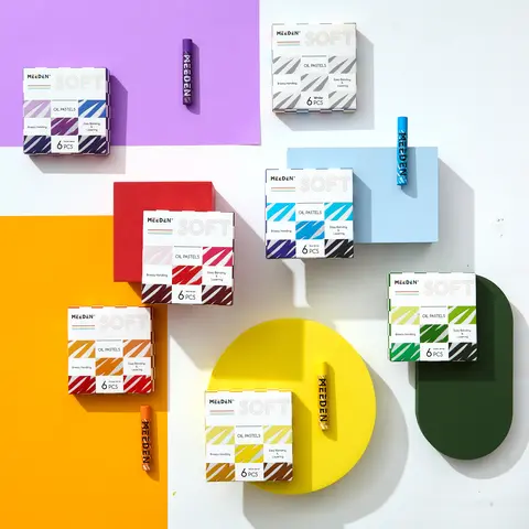MEEDEN 6-Pc Soft Oil Pastels Art Color Set - White, Red, Green, Blue, Orange, Yellow, Purple Oil Crayon Drawing & Painting Supplies for Blending, Layering, Shading, Gradient, Artists & Beginners (Artist Bundle)