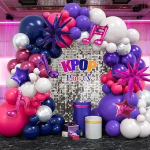 Blue Pink and Purple Balloon Arch Kit 141Pcs Kpop Theme Balloon Garland with Metallic Silver Purple Pink Balloons Star Music Note Balloons for Disco Bachelorette Party Kpop Birthday Decorations