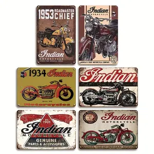 Motorcycle Vintage Metal Tin Signs - 6pcs Set, Retro Wall Art Decor, 12x8in, Multicolor Home Decor for Gift & Iron 8X12 Inches