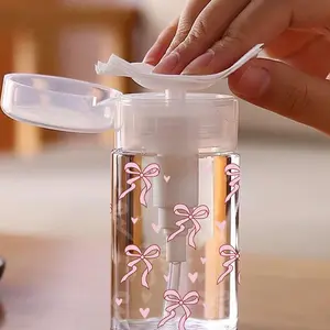 Bow Tie Pattern Clear Pet Refillable Travel Bottle, Makeup Remover Dispenser, Dispensing Bottle With 3.38oz/6.76oz Portable Pump Dispenser For Nail Polish Remover, Toner And Makeup Remover, Dome Design, Hand Wash Only, Reusable, Makeup Remover Bottle
