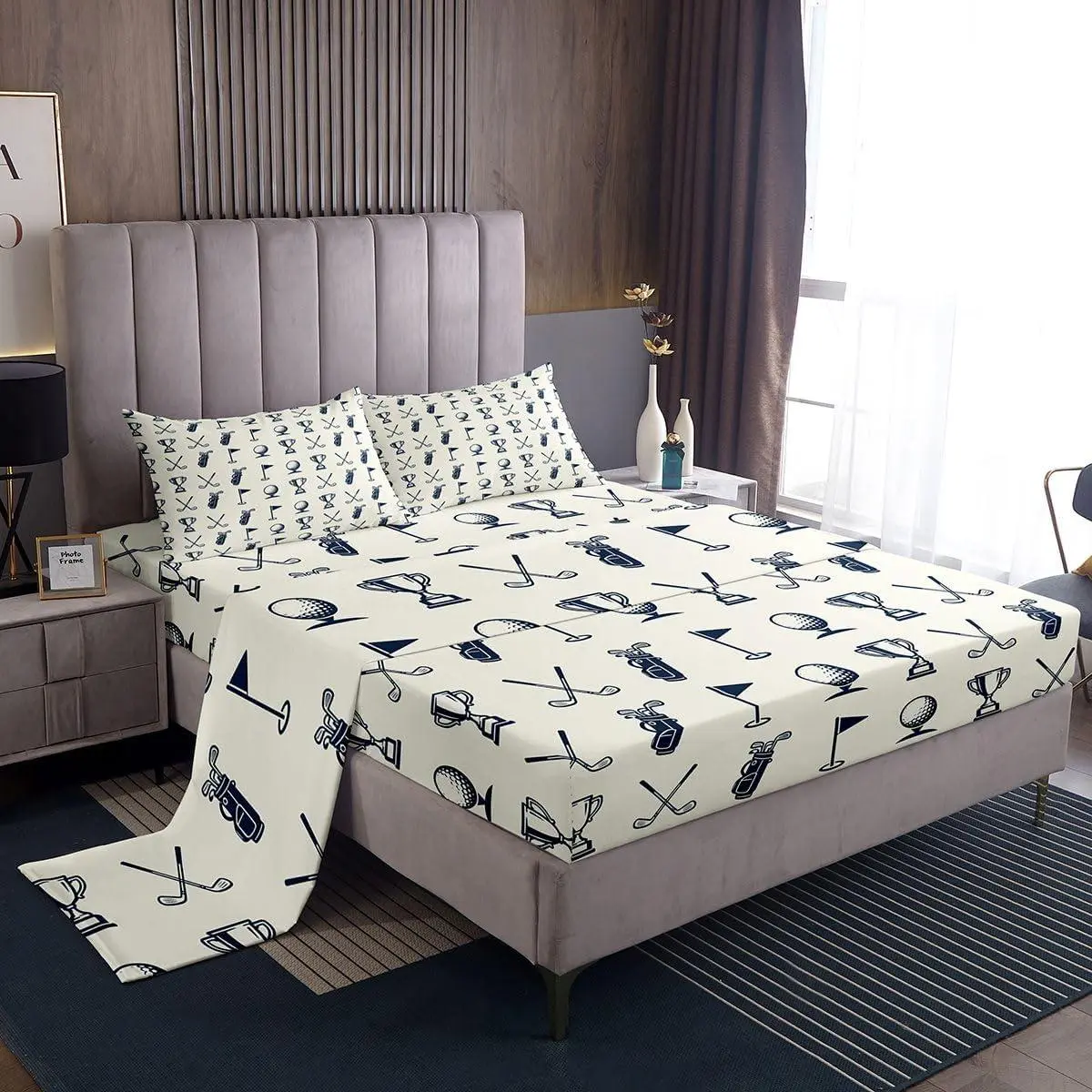 Golf Theme Bed Sheets | Golf Clubs Sheet Set for Kids Boys Girls Sports Game Sheets Ball Game Gray Flat Fitted Sheet,Deep Pocket