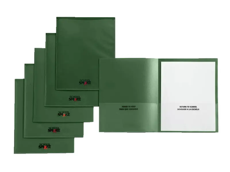 School Smart 1540642 Plastic Take Home Heavy-Duty Folder - Green, Customizing Front & Back Cover, Maximum Protection, 2 Full-Size View Pockets, Pack of 24, Customizing Front And Back Cover, Two Full-Size View Pockets
