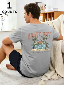 Men's New Casual Loose Tropical Coconut Tree Print Short Sleeve Round Neck Top, Casual Summer Clothes, Comfortable Breathable Fabric for Daily Home Wear and Outdoor Activities