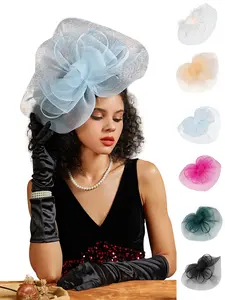 1PC Fascinators Hat for Women with Wispy mesh - Derby Tea Party Headwear with Long Gloves Set, Feathers Veil Design for Church Cocktail