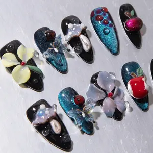 3D Floral Mushroom Press On Nails Hand Painted Fantasy Nail Art