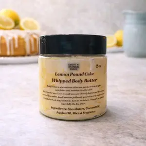 Lemon Pound Cake Scented Handmade Whipped Body Butter Moisturizer Nourishing 8 oz Shea Butter Coconut Oil Jojoba Oil Mica Fragrance